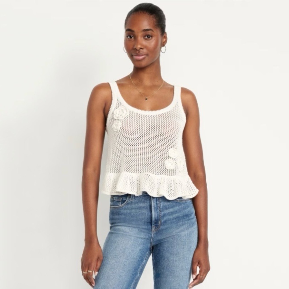 Old Navy 100% Cotton Crochet Tank Top w/Peplum Hem Cowgirl Festival NWT M Tall